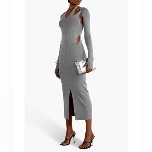 DION LEE Cutout Mélange Ribbed Merino Wool-blend Midi Dress